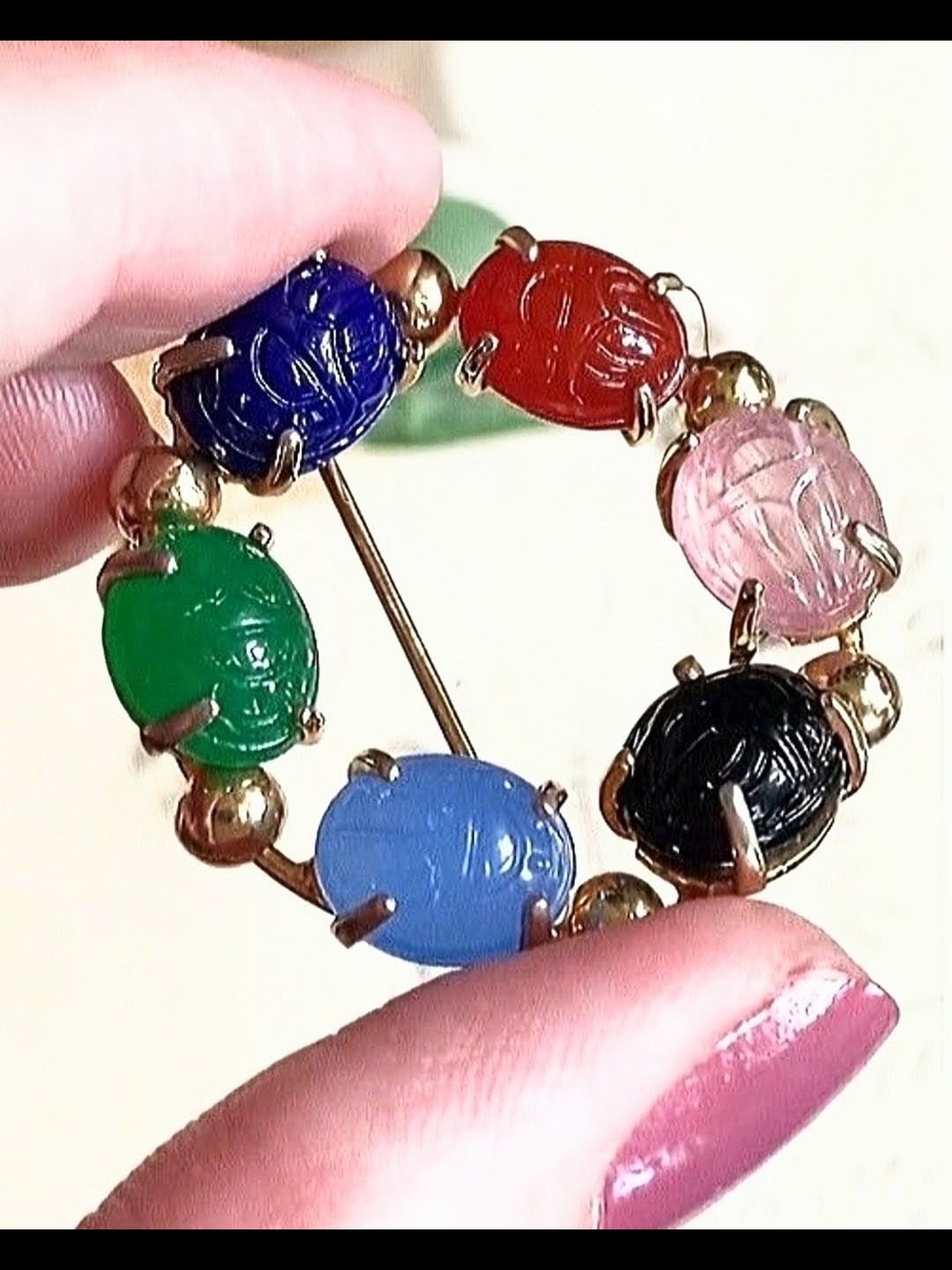 Vintage Scarab Multi-Color Circle Brooch